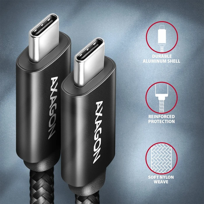 Axagon USB-C Kabel, USB4 Gen3x2, 40Gb/s, 8K60Hz, 100W PD, USB-C [Stecker] auf USB-C [Stecker], 1m