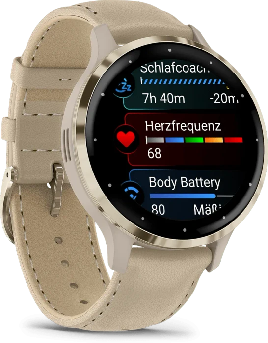 Garmin Venu 3S soft gold/french grey leather
