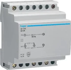 Hager Sicherheitstrafo 230V/12V und 24V 63VA 6PLE
