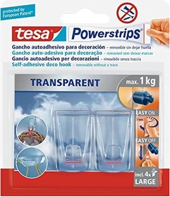tesa Powerstrips Haken small eckig transparent, 27mm/45mm, 2 Stück