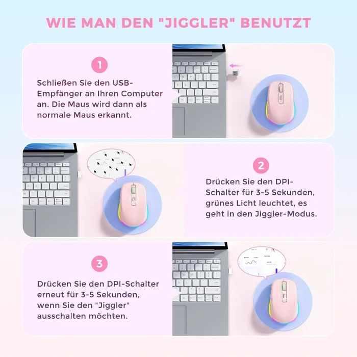 Seenda Rechargeable Wireless RGB Mouse mit Jiggler-Funktion, rosa, USB