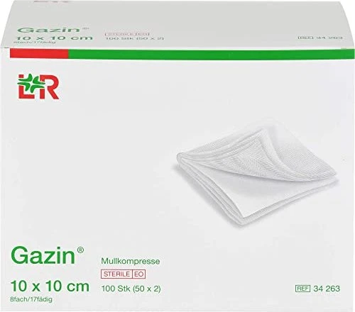 Lohmann & Rauscher Gazin Mullkompresse steril 8-fach, 10 x 10cm, 100 Stück (50x 2 Stück)