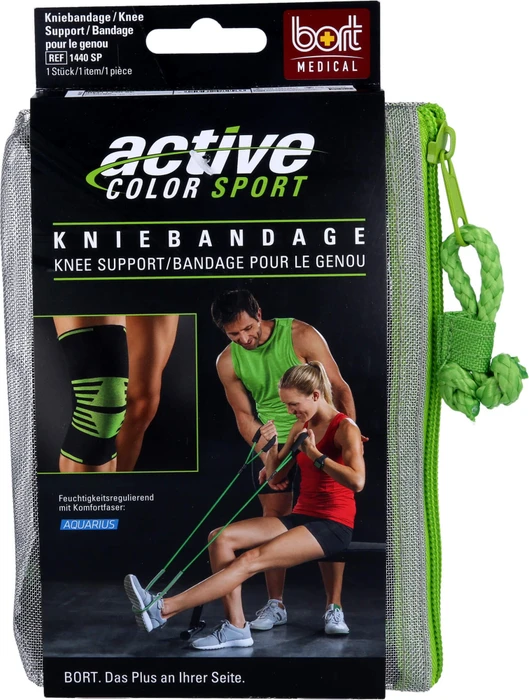 Bort Medical ActiveColor Sport Kniebandage Größe L schwarz/grün, 1 Stück