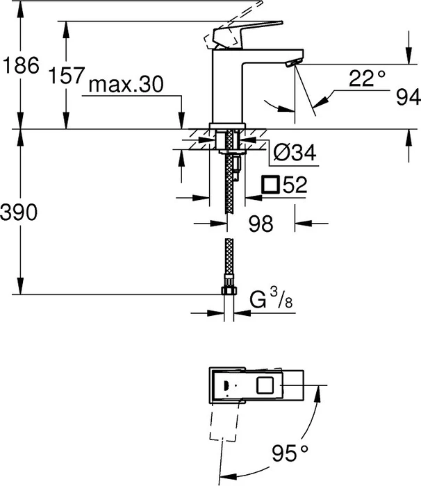Grohe Eurocube Einhand-Waschbeckenarmatur 1/2" S-Size chrom