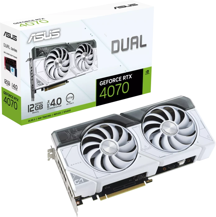ASUS Dual GeForce RTX 4070 White, DUAL-RTX4070-12G-WHITE, 12GB GDDR6X, HDMI, 3x DP