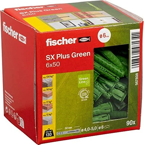 fischer SX Plus Green 6x50 Spreizdübel, 6x50mm, 90 Stück