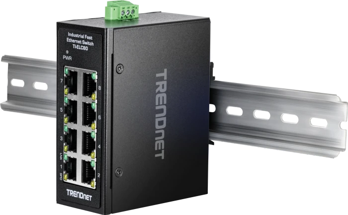 TRENDnet TI Hardened Industrial Railmount Switch, 8x RJ-45
