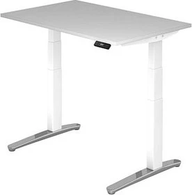 Hammerbacher Ergonomic Aktiv XBHM12 elektrisch höhenverstellbarer Sitz-Steh-Schreibtisch 120x80cm grau/weiß