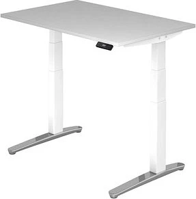 Hammerbacher Ergonomic Aktiv XBHM12 elektrisch höhenverstellbarer Sitz-Steh-Schreibtisch 120x80cm grau/weiß