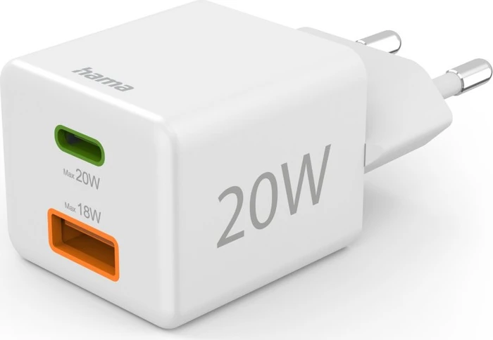 Hama Schnellladegerät 1x USB-C 1x USB-A Mini-Ladegerät PD 20 W weiß