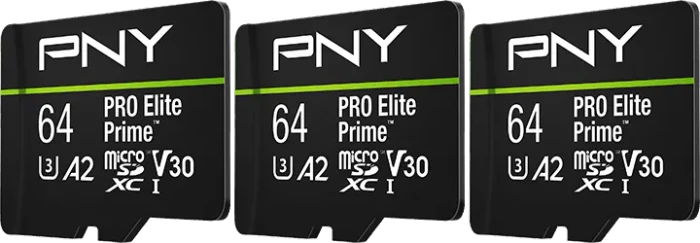 PNY Pro Elite Prime R200/W110 64GB, UHS-I U3, A2, Class 10, 3er-Pack