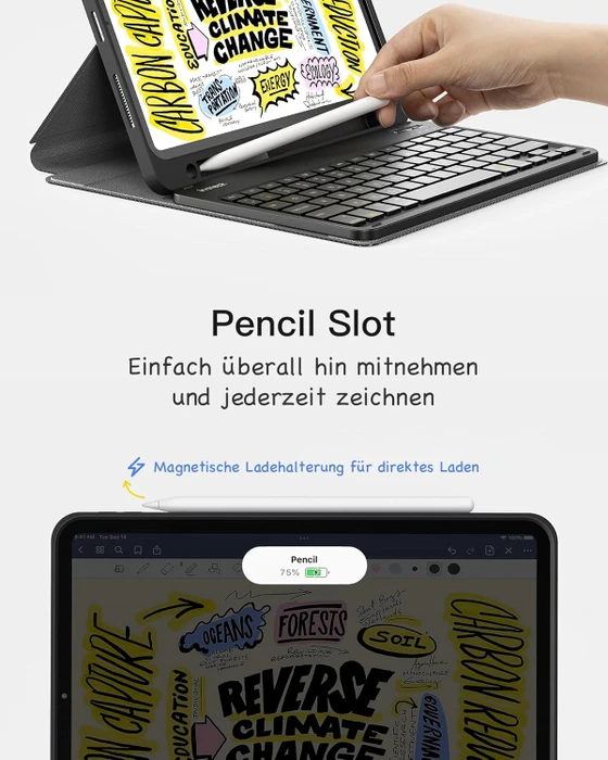 Inateck Tastatur Hülle für iPad Air 6 11"/iPad Air 5/iPad 10/iPad Pro 11", schwarz, DE