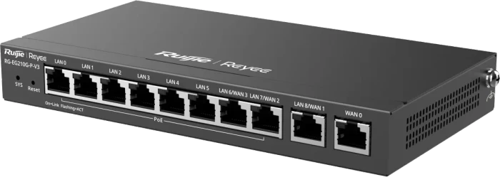 Ruijie Reyee EG200 RG-EG210G-P-V3 Desktop Gigabit Smart Router, 10x RJ-45, 110W PoE+, V3