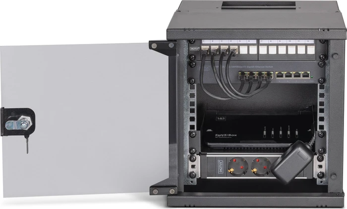 Digitus Professional SoHo Pro Line 10" Wandgehäuse SET 6HE, unmontiert, Sicherheitsglastür, IP20, RAL 9005, 300mm tief