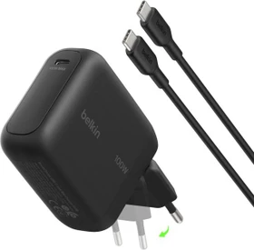 Belkin BoostCharge USB-C-GaN-Ladegerät mit klappbaren Pins 100W + USB-C Kabel schwarz