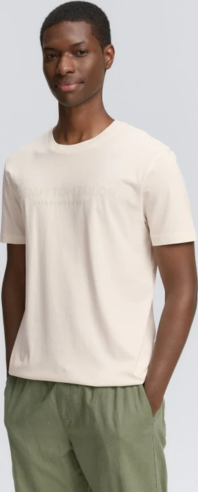 Tom Tailor Basic mit Logo-Print T-Shirt kurzarm macaroon cream (Herren)