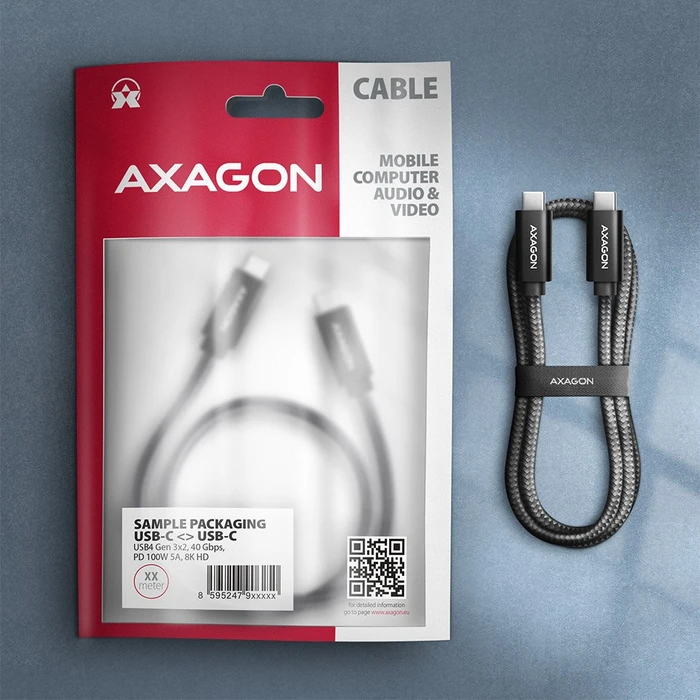 Axagon USB-C Kabel, USB4 Gen3x2, 40Gb/s, 8K60Hz, 100W PD, USB-C [Stecker] auf USB-C [Stecker], 1m