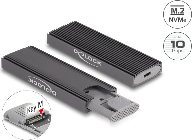 DeLOCK Externes Gehäuse für M.2 NVMe/SATA SSD, USB-C