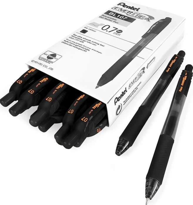 Pentel EnerGel X BL107 0.7mm/0.35mm Gelroller schwarz/transparent, 12er-Pack