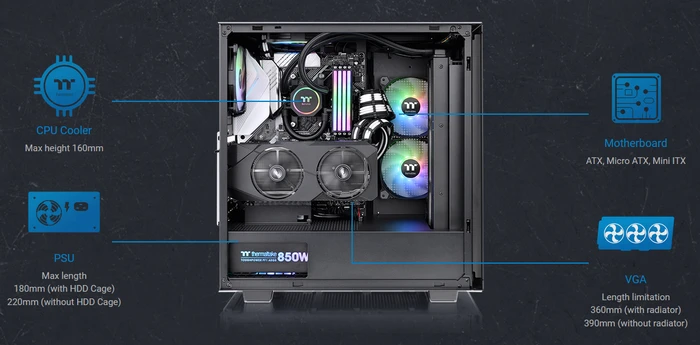 Thermaltake V350 TG ARGB Air, schwarz, Glasfenster