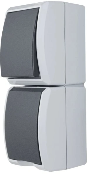 REV Ritter AquaForm Aus-/Wechselschalter + Steckdose AP IP44 senkrecht, grau