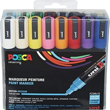 Uni-Ball POSCA PC-5M Acrylmarker Basisfarben sortiert, 16er-Set