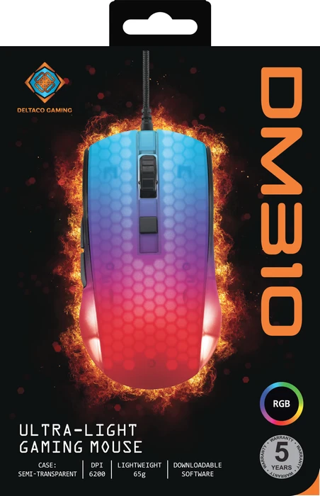 Deltaco DM310 RGB Ultralight Gaming Mouse schwarz/transluzent, USB