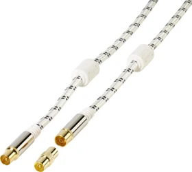 Vivanco Antennen-Kabel mit Nylonummantelung, Koax-Stecker - Koax-Kupplung, 120dB, 5m, weiß (48146)