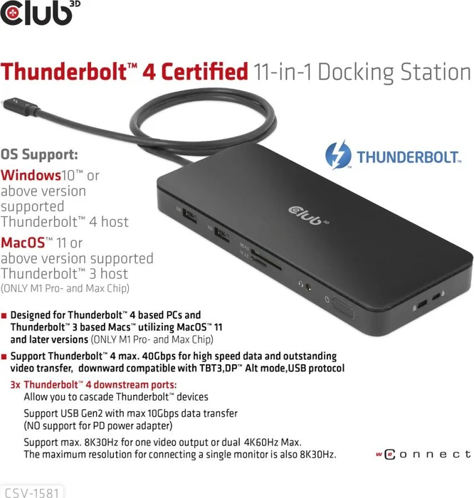 Club 3D 11-in-1 Docking-Station, Thunderbolt 4 [Stecker]