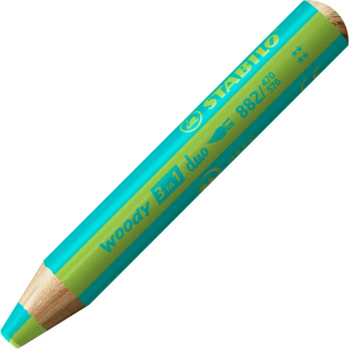 STABILO Woody 3in1 Duo Wachsmalstift hellgrün/türkis