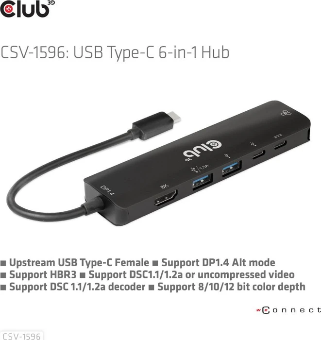 Club 3D 6in1 Hub, USB-C 3.0 [Stecker]