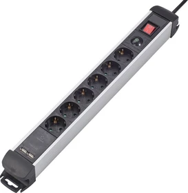 Renkforce 815A-CMB-SUSB Steckdosenleiste 2x USB, 6-fach, 1.5m, schwarz/silber