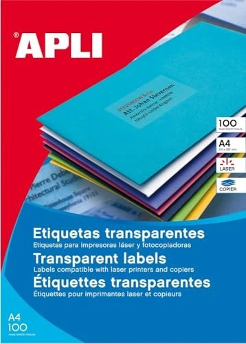 APLI Etiketten, 210x297mm, wetterfest, transparent, matt, 100 Blatt (100 Etiketten)