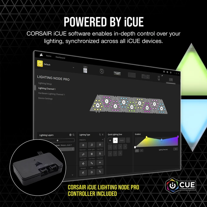 Corsair iCUE LC100 Case Accent Lighting Panels Mini Triangle Starter Kit, RGB-Beleuchtungsset, 9er-Pack, schwarz