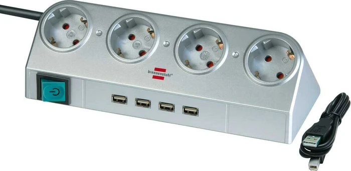 Brennenstuhl Desktop-Power mit Schalter und USB-Hub 2.0, 4-fach, 1.8m