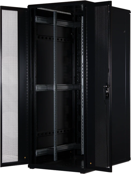 Rockstable 19" Serverschrank 42HE, Gitternetztür, IP2X, schwarz, 1200mm tief