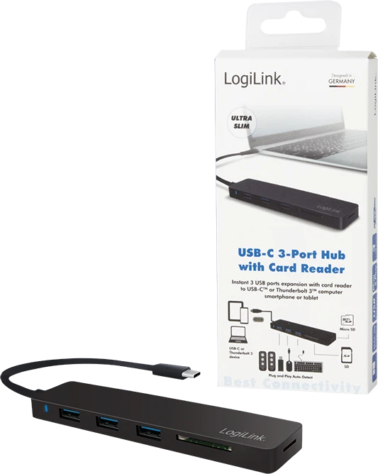 LogiLink USB-Hub, Dual-Slot-Cardreader, USB-C 3.0 [Stecker]