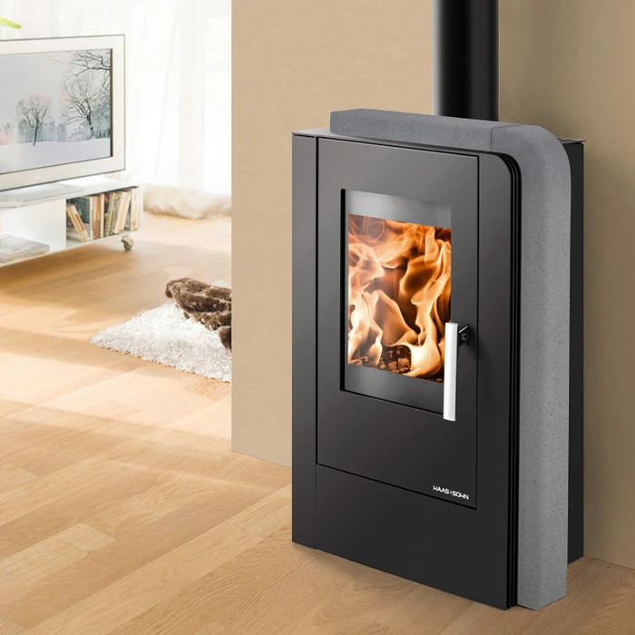 Haas+Sohn Aruba easy 220.17-ST Kaminofen perl-schwarz/Quarzit grau