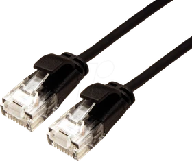 Roline / Secomp DataCenter Slim Patchkabel, Cat6a, U/UTP, RJ-45/RJ-45, 2m, schwarz