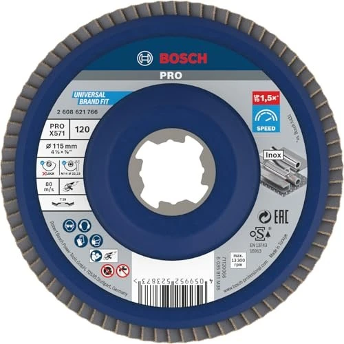 Bosch Professional X-LOCK X571 Best for Metal Fächerschleifscheibe gekröpft K120, 115x22.23mm, 1 Stück