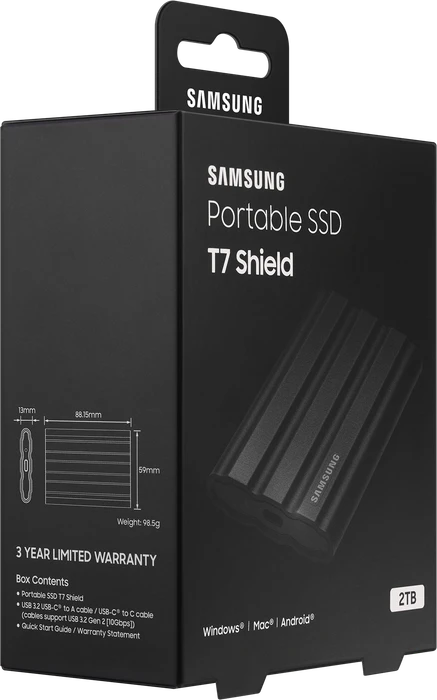 Samsung Portable SSD T7 Shield, schwarz, 2TB, USB-C 3.1