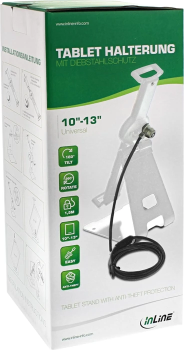 InLine Tablet Tischhalterung mit 1.5m Diebstahlschutz, Tablet-Stand 10-13", weiß