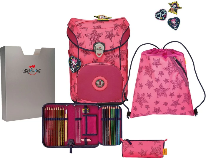 DerDieDas ErgoFlex Easy Exklusiv Superflash Neon Star Schultaschen-Set, 5-tlg.