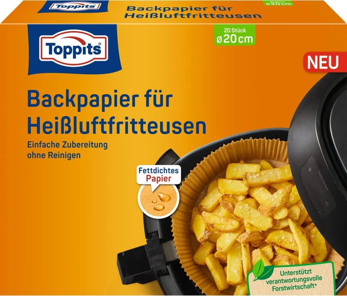 Toppits Backpapier für Heißluftfritteuse rund 20cm, 20 Stück