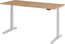 Hammerbacher Ergonomic Aktiv XBHM19 elektrisch höhenverstellbarer Sitz-Steh-Schreibtisch 180x80cm Asteiche/silber