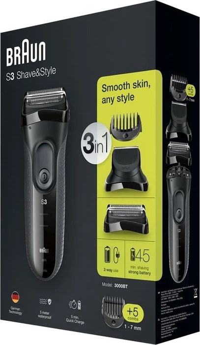 Braun Series 3 3000BT mit Präzisionstrimmer grau