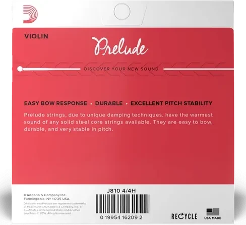 D'Addario Prelude Violin String Set, 4/4 Scale, Heavy Tension