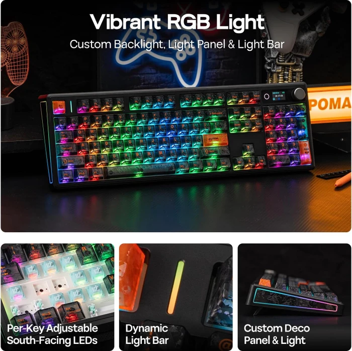 Epomaker TH108 V2 Pro Wireless, Black, LEDs RGB, hot-swap, Epomaker Sea Salt Silent V2, USB/Bluetooth, US
