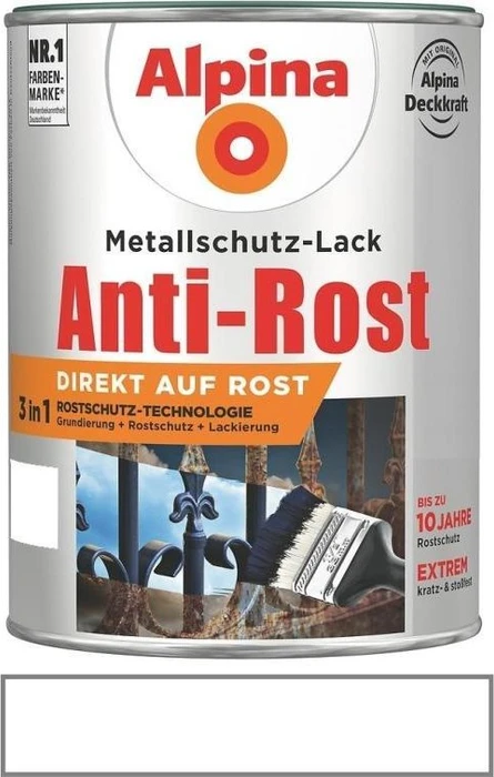 Alpina Farben Metallschutz-Lack Anti-Rost außen weiß glänzend, 750ml