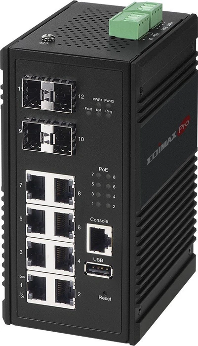 Edimax Pro IGS-5 Industrial Railmount Gigabit Managed Switch, 8x RJ-45, 4x SFP, 240W PoE+